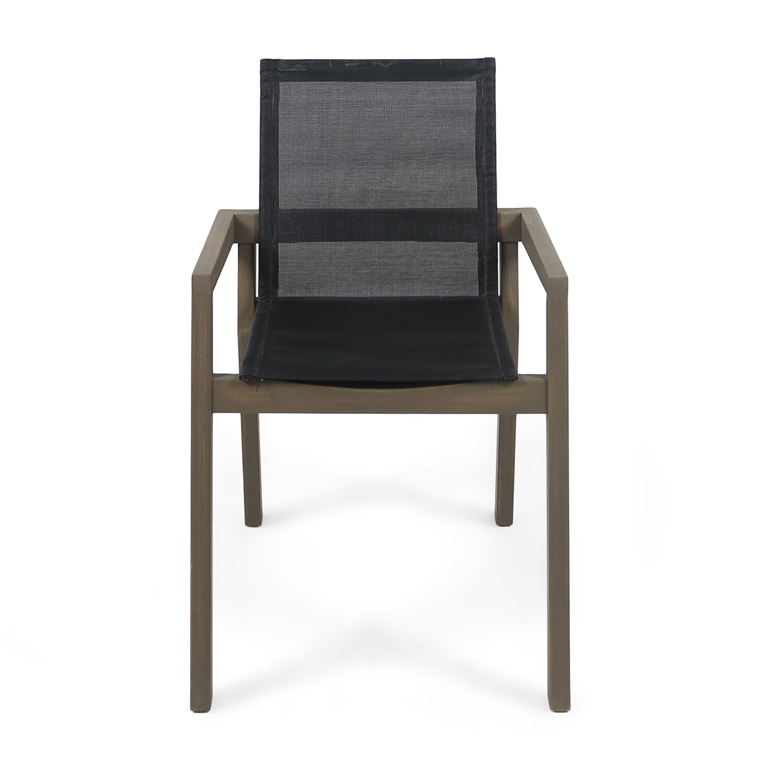 Outdoor Dining Chairs Set of 2 – Solid Wood Frame with Mesh Seat, Weather-Resistant Patio Chairs with Armrests for Backyard or Poolside