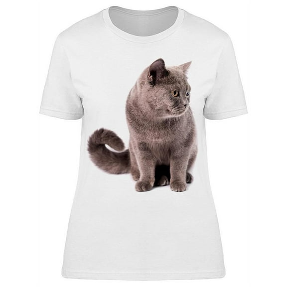 Yellow-Eyed Grey Beautiful Cat T-Shirt Women -Image by Shutterstock, Female Small
