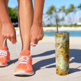 thumbnail image 5 of Triple-Insulated Stainless Steel Tumbler Sunflower Print Fabric 20oz Strata Cups with Lid, Straw, Brush, 5 of 5