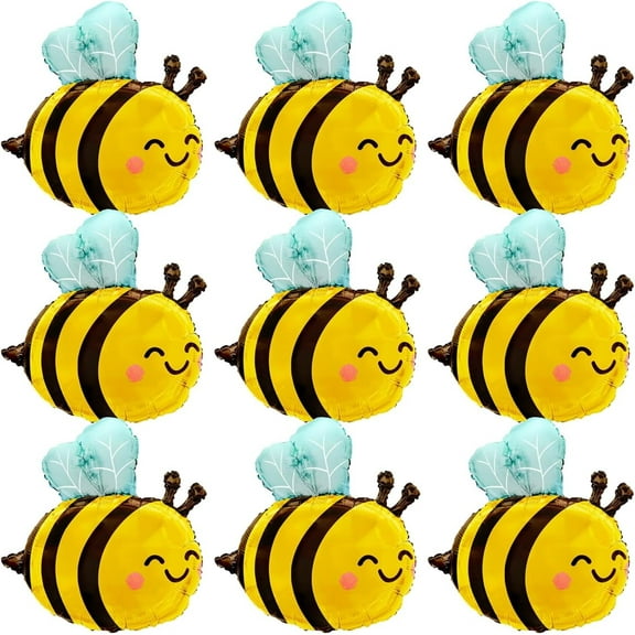 Finypa Cute Smile Face Bee Balloons Lovely Woodland Honeybee Balloons Bee Theme Birthday Supplies Party Decorations, 9 Pack Big Cartoon bee Mylar Foil Balloons Animal Party Balloons