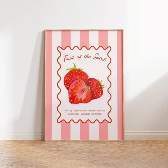 Fruit Of The Spirit Print, Strawberry Poster, Christian Wall Art, Bible Verse Wall Art, Trendy Kitchen Apartment Decor, Nursery Print Wall Art, Modern Wall Decor, 8x12 UNFRAMED