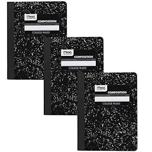 Cuadernos Composición Mead, x3, rayado universitario, 9-3/4"x7-1/2", 100 hojas, mármol negro. (38111)