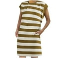 thumbnail image 2 of Sakmal Womens Summer Dresses Basic Striped Loose Fit Comfort Fit Brown Sleeveless Long Shift Dress, 2 of 7