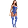 thumbnail image 5 of DARING DIVA Women's Lace Mesh Push-Up Corset and Garter Belt Lingerie Sets XL Blue, 5 of 6