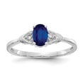 thumbnail image 1 of 14K White Gold Ring Band with Stones (09) September Sapphire Oval Blue Diamond Round, Size 9, 1 of 5