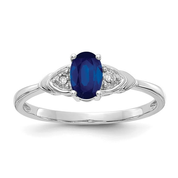 14K White Gold Ring Band with Stones (09) September Sapphire Oval Blue Diamond Round