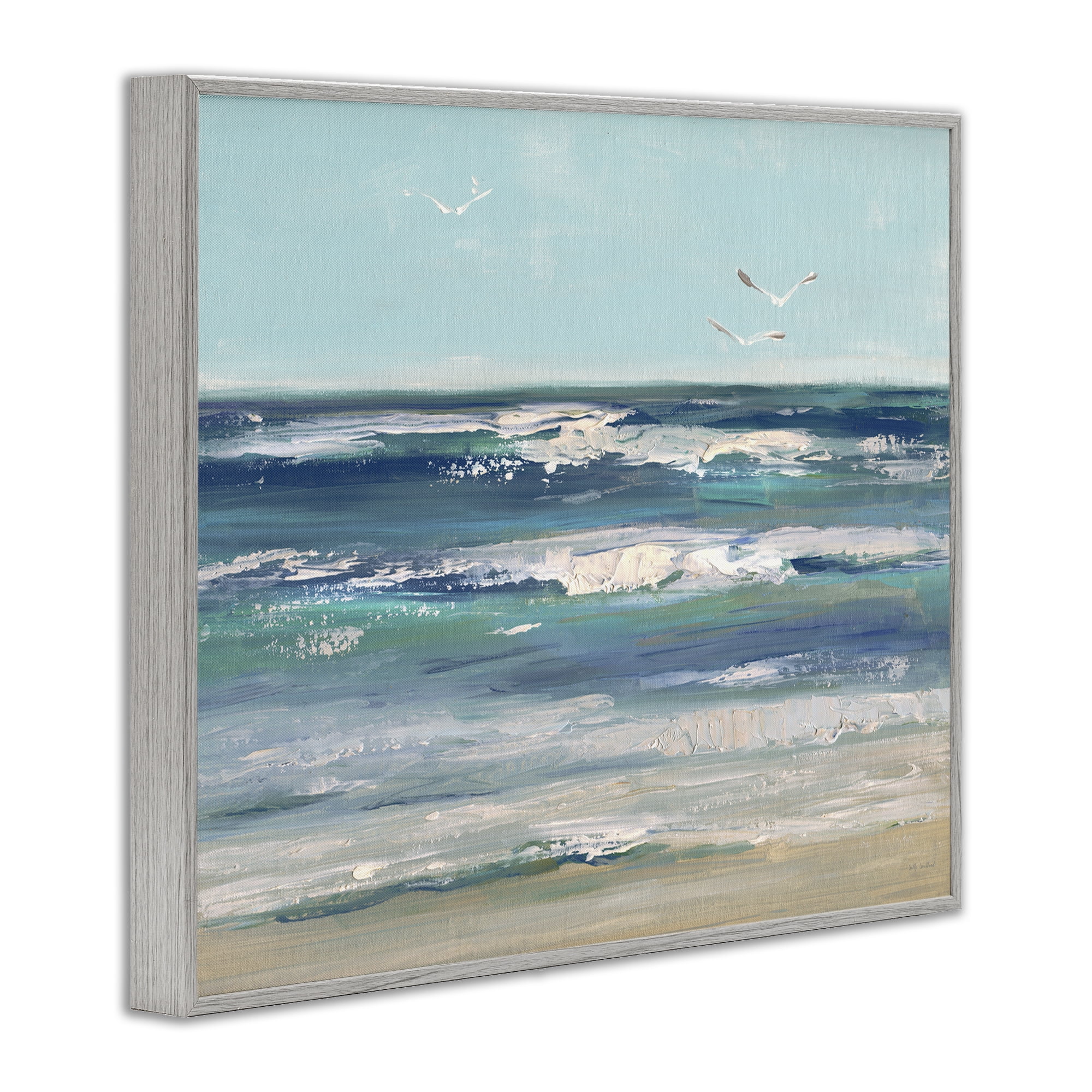 Stupell Industries Seagulls over Rolling Waves Gray Framed Giclee Art, design by Sally Swatland