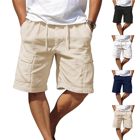 Mens Swim Trunks Men's Elastic Waist Drawstring Solid Color Casual Shorts with Pockets Comfortable Workwear Crop Pants for Summer Daily Outdoor Vacation Black L