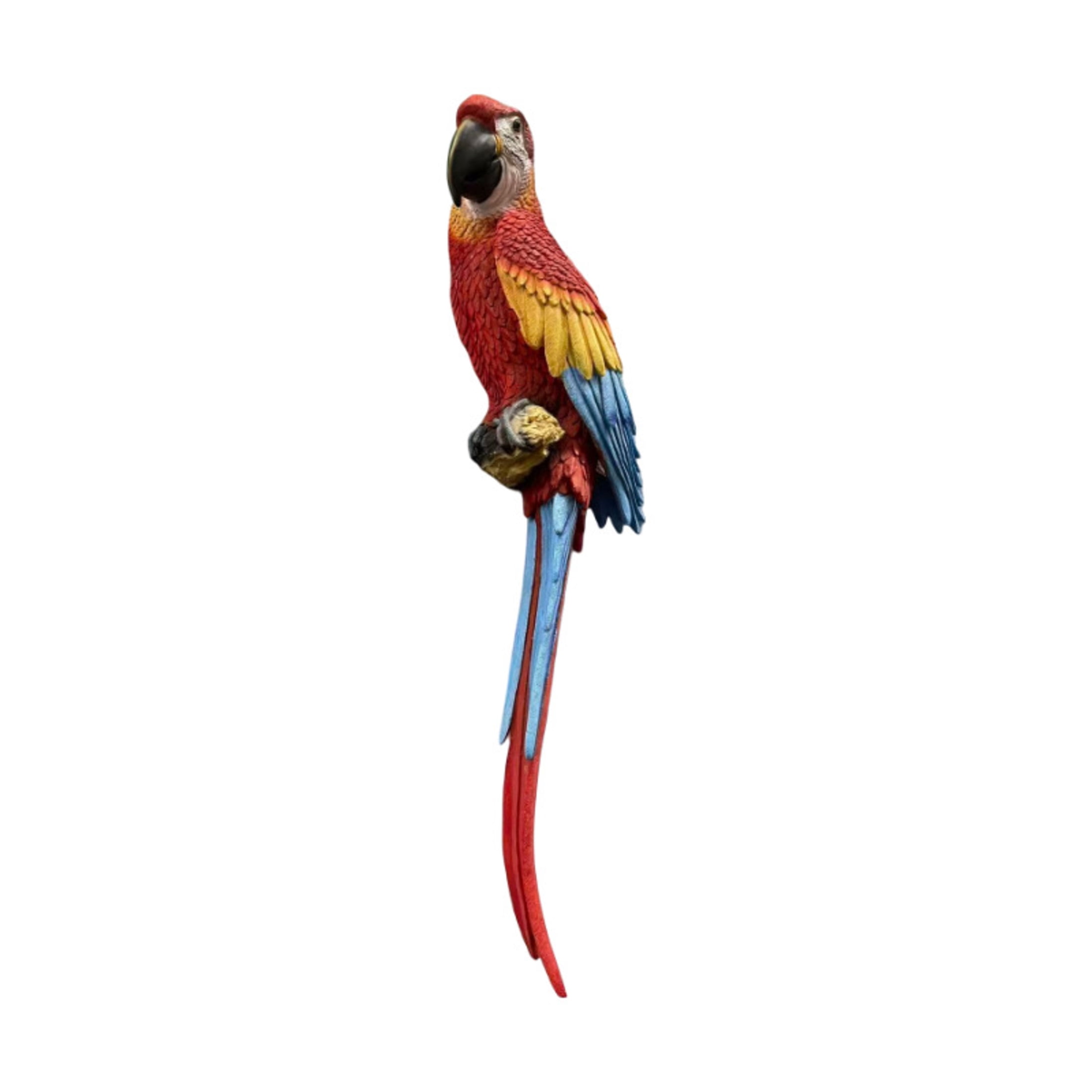 GDF Studio Lifelike Hand-Painted Scarlet Macaw Resin Parrot Statue, Weatherproof Tropical Outdoor Sculpture Figurine