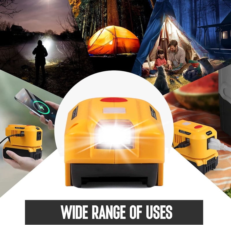 150W Power Supply Inverter for Dewalt 20V Battery, TEPULAS 120V Battery Adapter USB Phone Charger Generator for Dewalt 20V with AC Outlet & LED Light (Inverter Only)