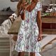 thumbnail image 1 of ICHUANYI Clearance Fashion Women Casual V Neck Printing Loose Elastic Short Sleeve Dress Skirt(Green, M) ICHUANYI WER2023081012338, 1 of 5