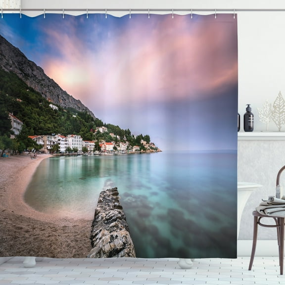 Ambesonne Croatia Shower Curtain, Sunrise Twilight Calmness, 69"Wx70"L, Multicolor