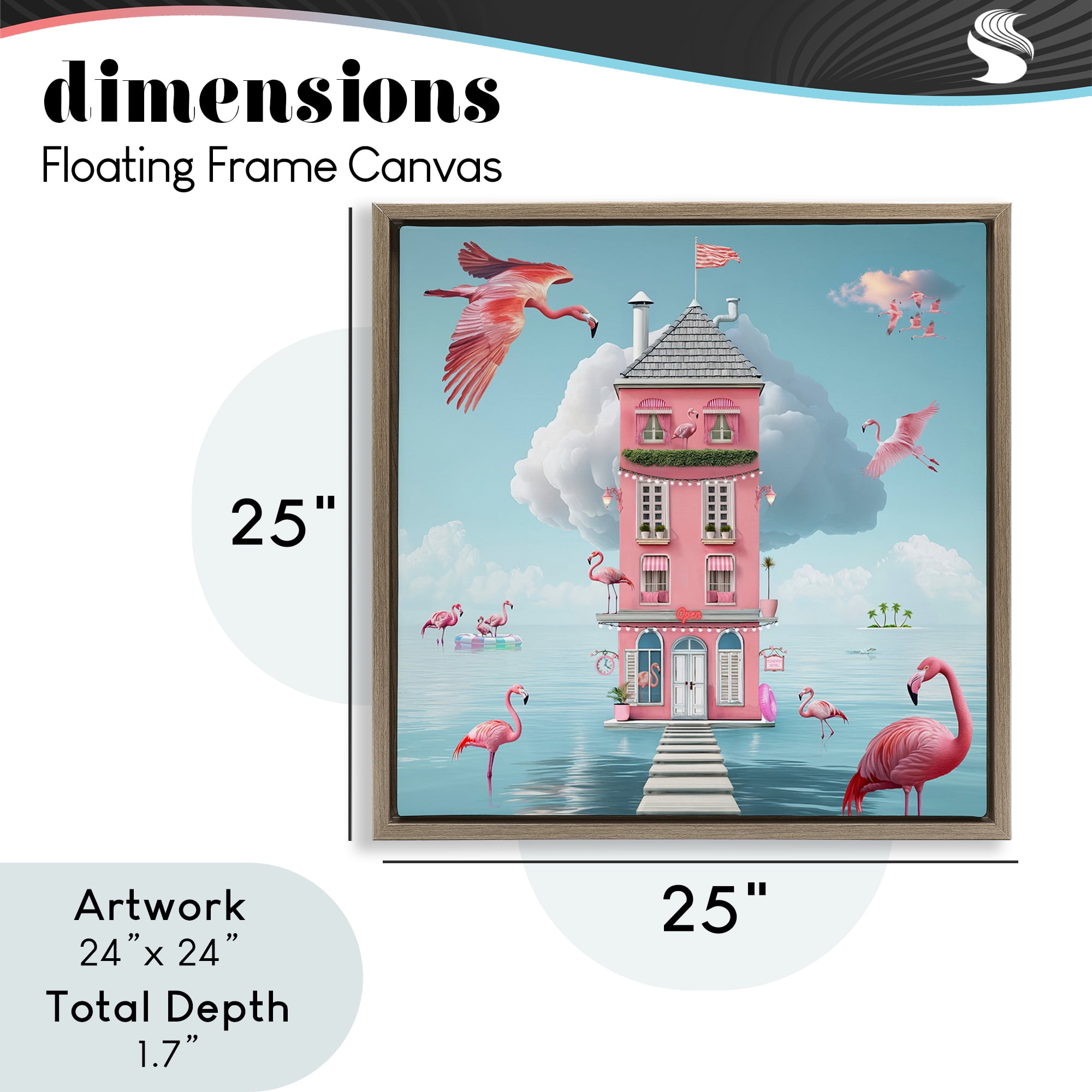 Flamingo Hotel on Water Brown Framed Floater Canvas Wall Art, design by Lori Lea Studios