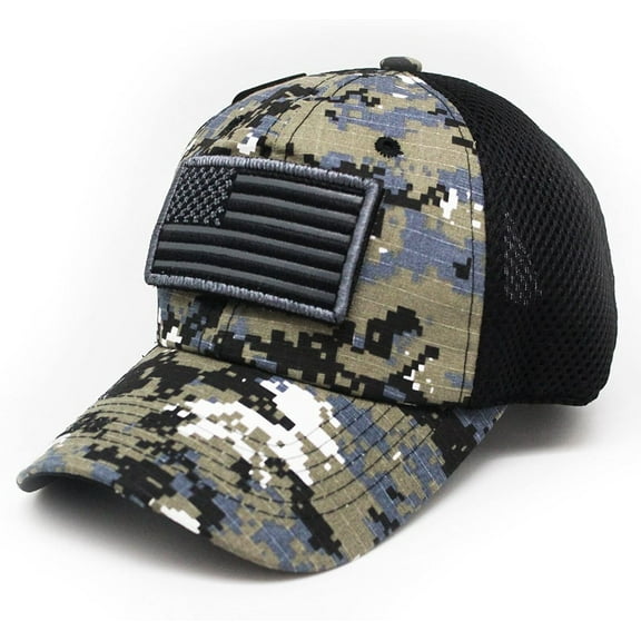 US Flag Detachable Patch Micro Soft Mesh Baseball Hat Cap (Black Camouflage)
