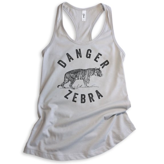 Danger Zebra Tank Top, Ladies Racerback Tank Top, Tiger Tank, Cute Animal Lover Tank, Silver Gray, X-Large