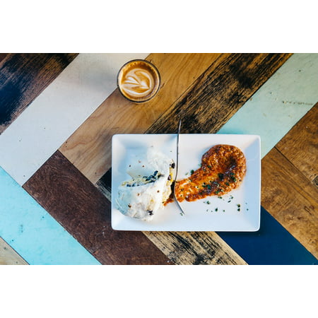 Canvas Print Latte Wooden Table Breakfast Coffee Burrito Egg Stretched Canvas 10 x