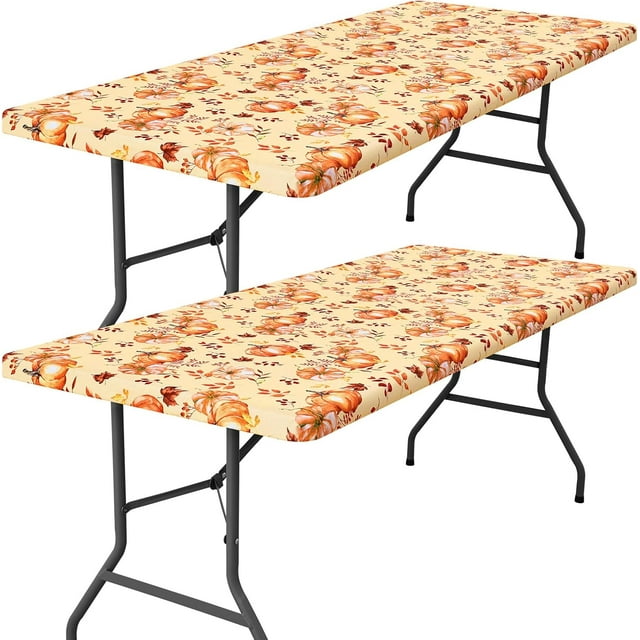 Rectangle Picnic Table Cloth Elastic Fitted Tablecloths for Foot Tables Washable Polyester Table Cover for Camping Indoor and Outdoor (Yellow &#;x&#;)