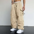thumbnail image 4 of NIEWTR Men's Parachute Cargo Pants Baggy Casual Harem Sweatpants Elastic Waist Flap Pockets Baggy Harem Pants (L,A02-Beige), 4 of 7