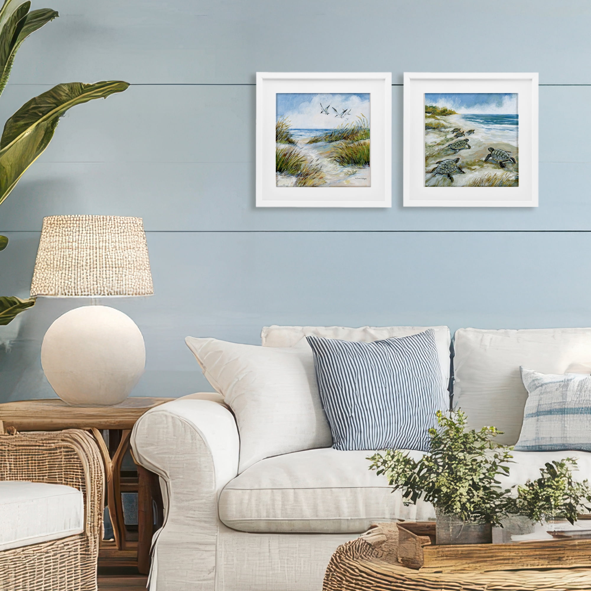 Stupell Industries Beach Creatures on Dunes 2 Piece White Framed Print Under Glass Set, design by Susan Winget