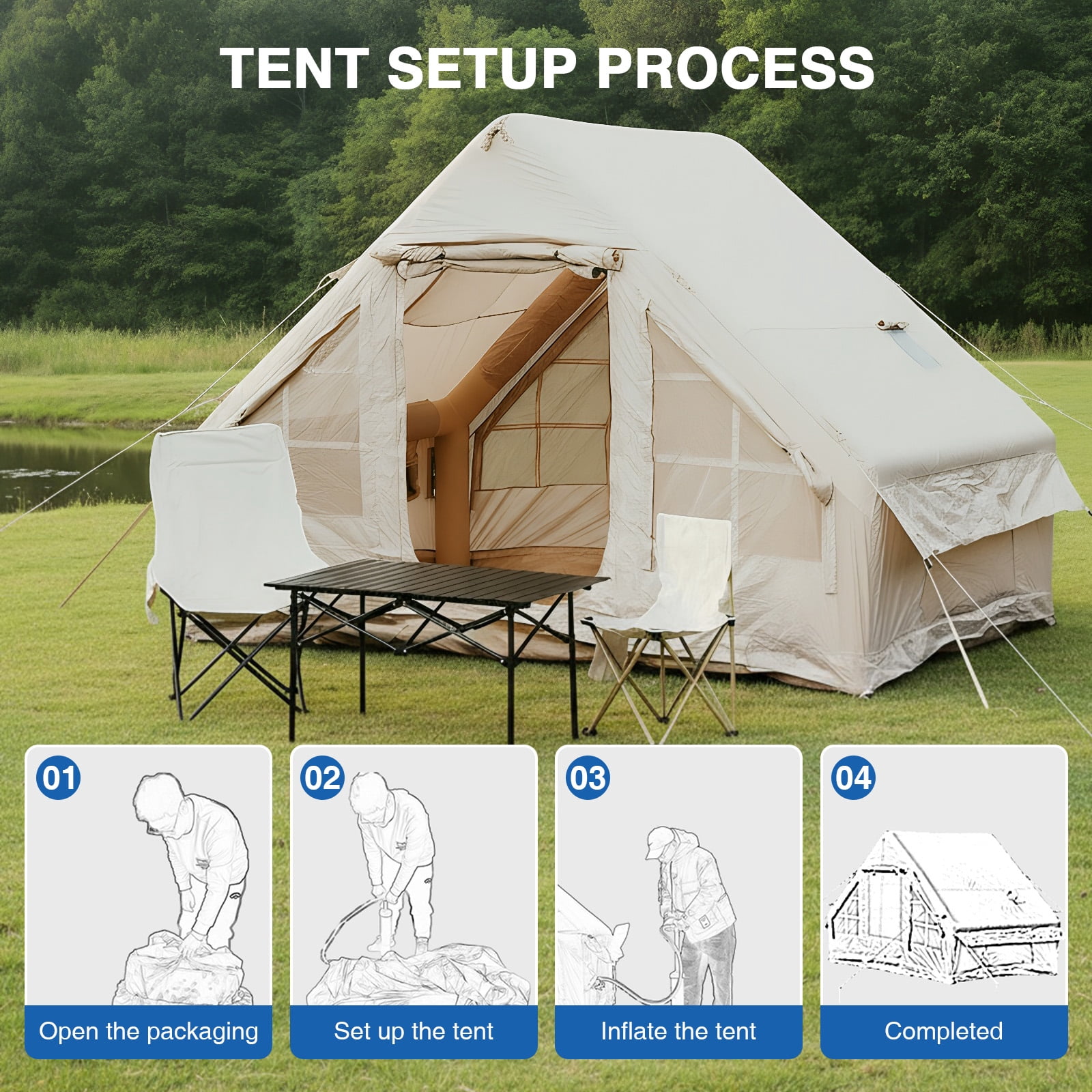 Btidfty Air Glamping Tents with Pump Glamping Camping Tents House Waterproof Oxford for 4 Seasons