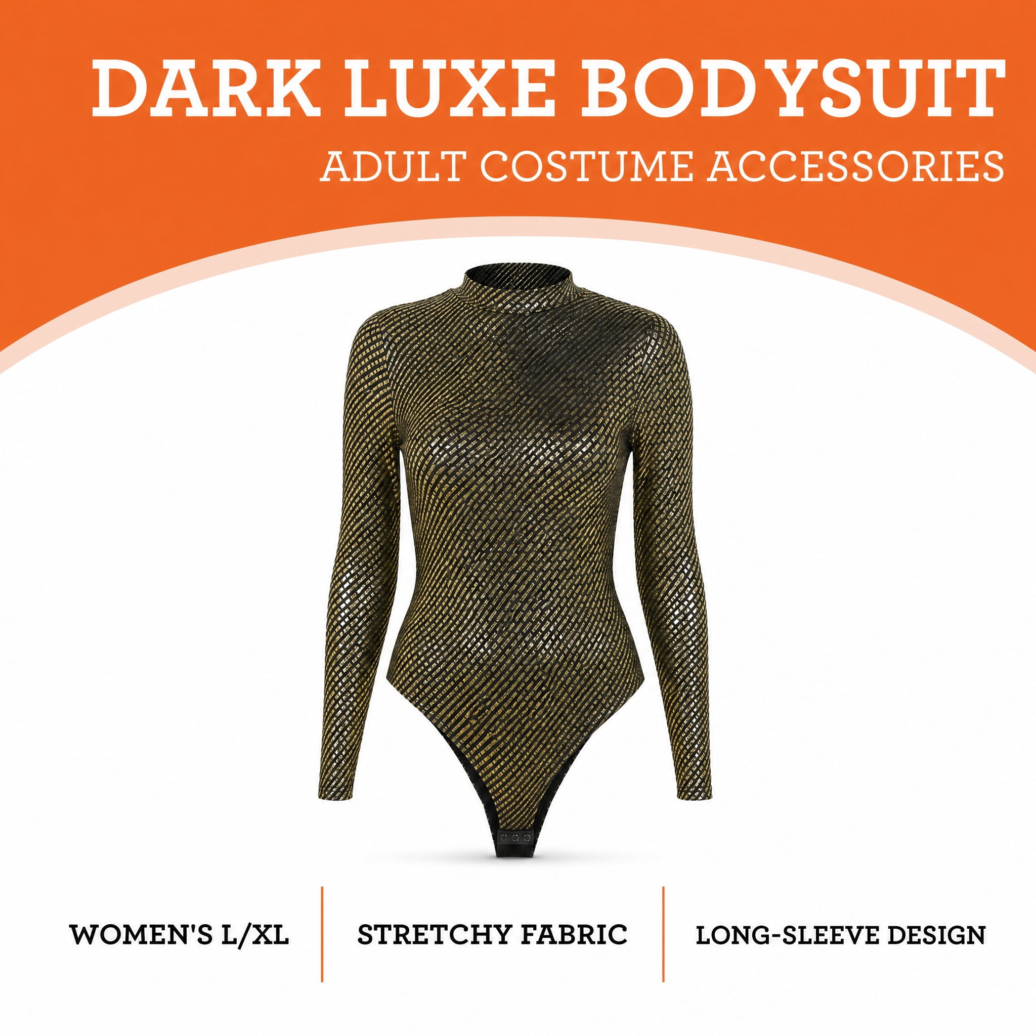 Dark Luxe Bodysuit Costume Accessory for Adults, Gold, L-XL, Halloween by Way To Celebrate
