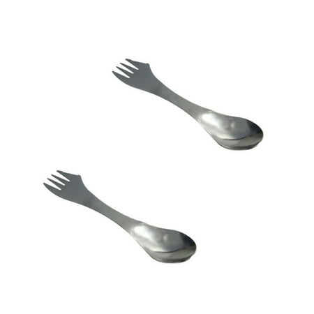 

YUEHAO 2 Pc 3 in 1 Titanium Fork Spoon Spork Cutlery Utensil Combo Kitchen Outdoor Picn Silver