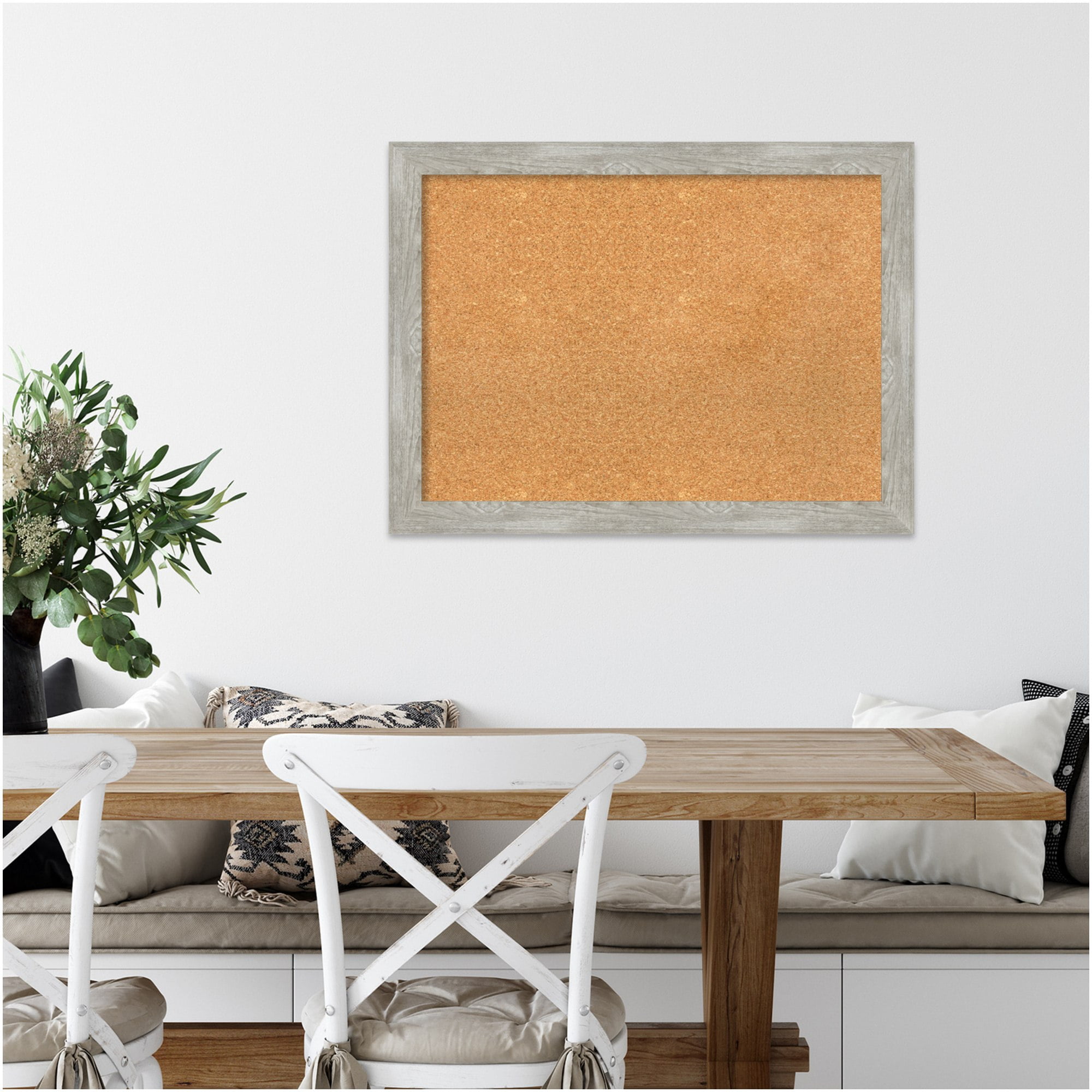 Amanti Art Natural Cork Board Framed Dove Greywash Narrow Bulletin Board 32 in. x 24 in.
