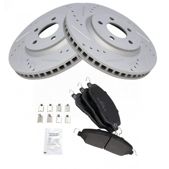 TRQ Front Performance Brake Pad & Rotor Kit Brake Pads Brake Rotors Set Semi-Metallic Premium G-Coated Fits Select 2005-2014 Ford Mustang