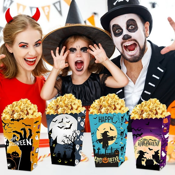 KMMYS Halloween Popcorn Paper Box, Haunted Theme, Party Decoration Supplies, Treat Containers for Snacks and Candy, Festive Gathering Essentials, Fun Design for Celebrations