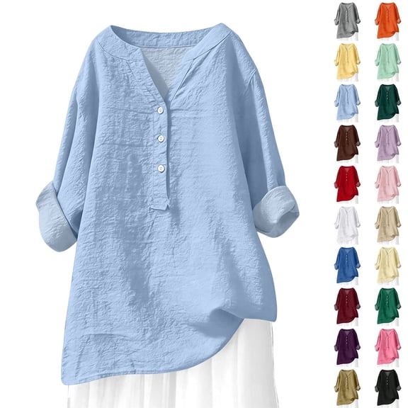 Womens Clothing Kelon 3/4 Length Sleeve Womens Tops V Neck 2026 Casual Summer Tshirt Fashion Beach Vacation Clothes, S