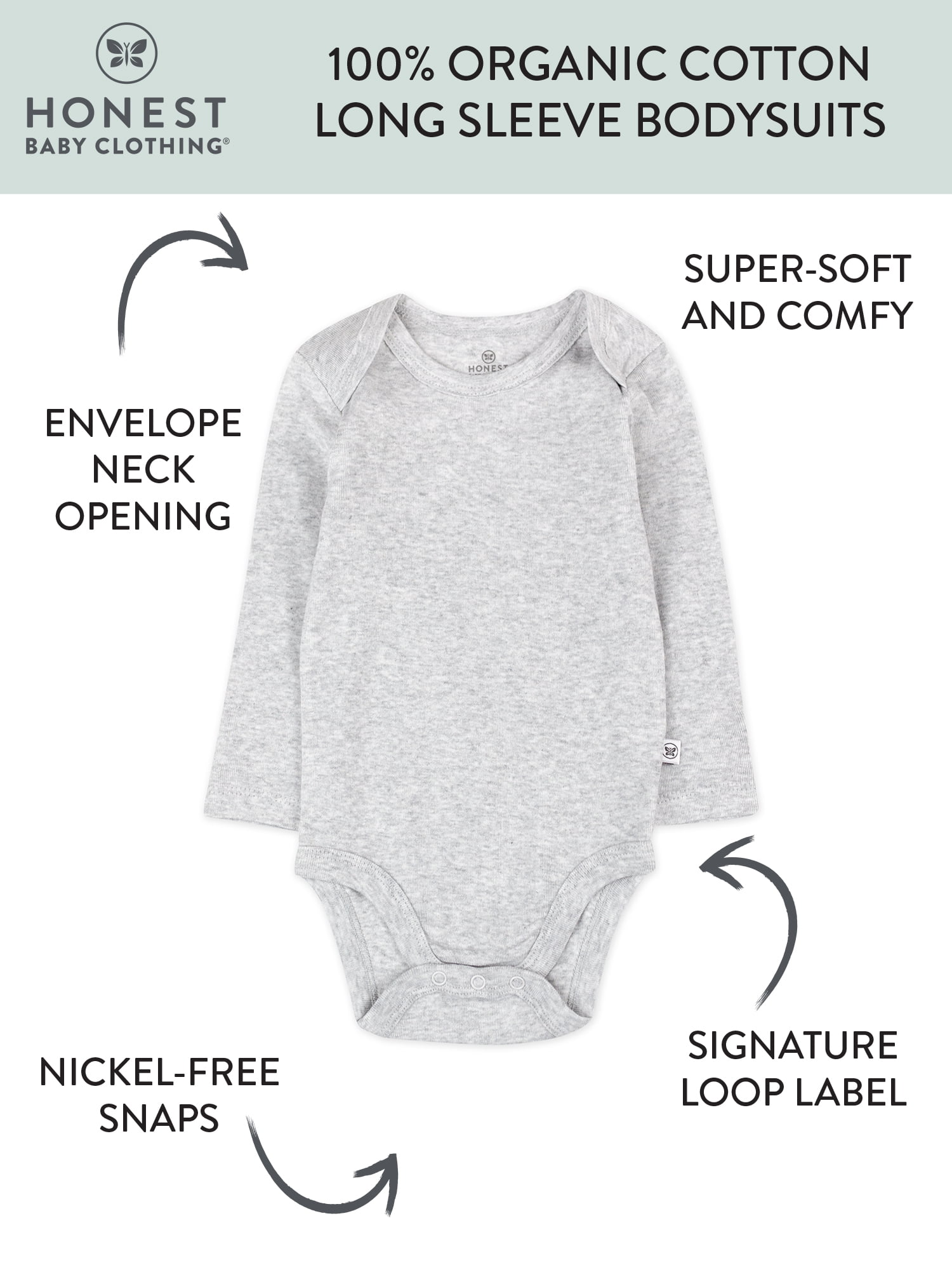 Honest Baby Clothing Organic Cotton Baby Long Sleeve Bodysuits, 5-Pack, Sizes Newborn-24 Months