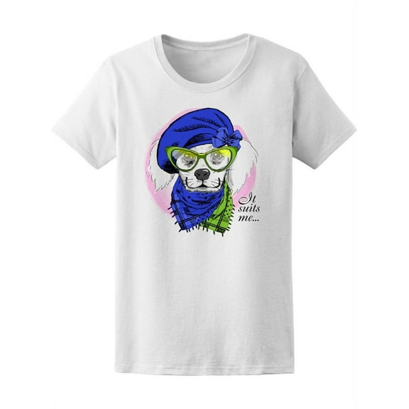 White Dog With Blue Beret T-Shirt Women -Image by Shutterstock, Female Small