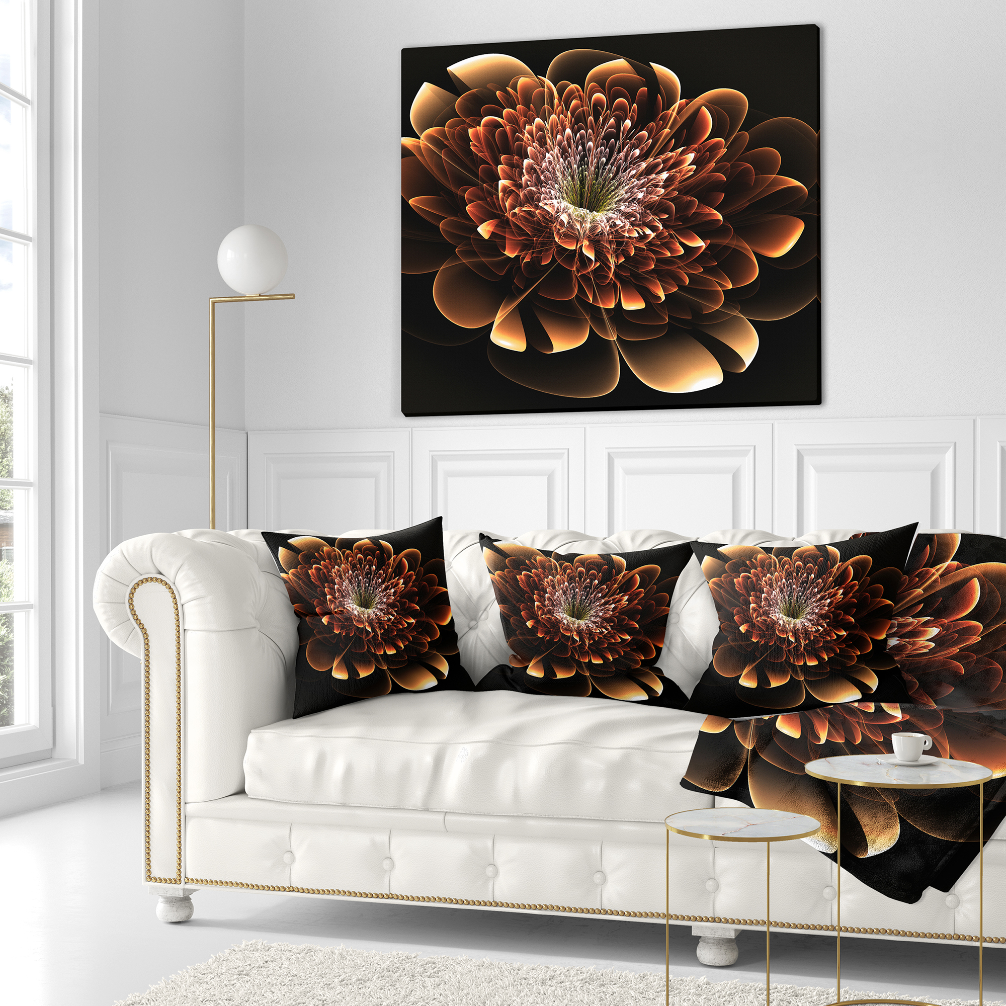 Designart Brown Fractal Flower - Modern Floral Throw Pillow - 18x18