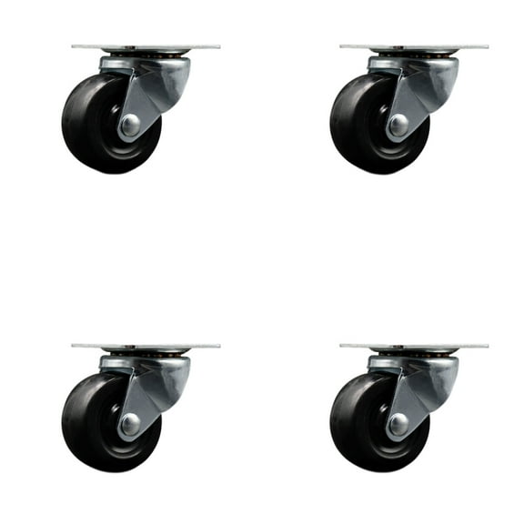 2 Inch General Duty Dolly Hard Rubber Wheel Swivel Top Plate Caster Set 4 SCC