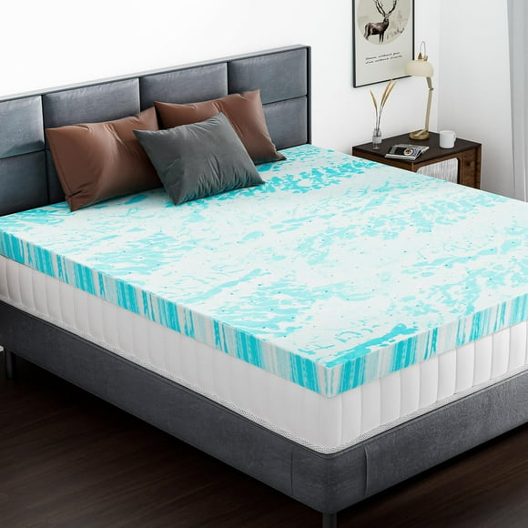 Memory Foam Mattress Topper Queen 2 Inch Thick Gel Infused Bed Toppers for Queen Size Bed Soft Mattress Pads for Sleeper Sofa RV Camper CertiPUR-US Certified Blue