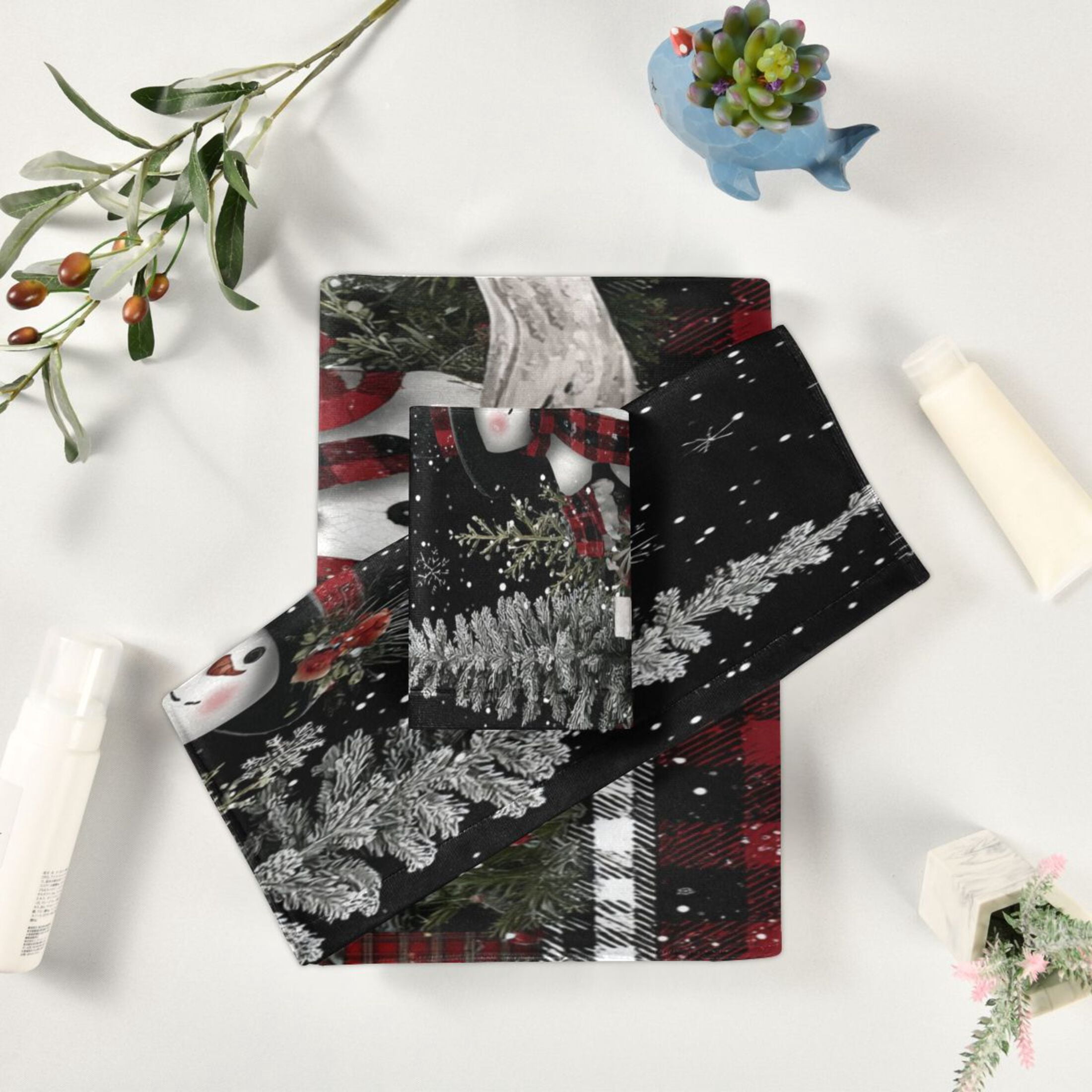 3 Piece Bath Towels Set Bath Towel, Hand Towel and Face Towel for Bathroom, Gym, Hotel Christmas Snowman