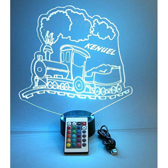 Train Locomotive Vehicles Planes Trains and Automobiles Name Night Light Up Lamp Shape LED Personalized Custom Made Desk Table Lamp, It's Wow, with Remote 16 Colors Changing, Great Gift