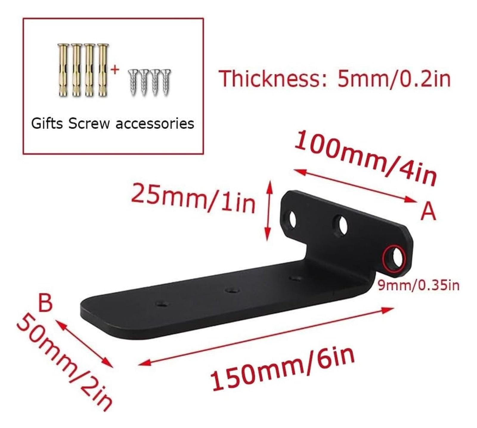 Floating Shelf Brackets, 1/5 Inch Thicked Heavy Duty Industrial Shelf Bracket, Metal L Brackets For Shelves Support DIY Wall Hanging,2 Pack