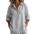 thumbnail image 5 of Linen Button Down Shirt Women Long Sleeve Linen Apparel Breathable Natural Flax Summer Vacation Linen Top Linen Popover Shirt Women Linen Blend Tops Womens Gauze Tops,Gray,S, 5 of 9