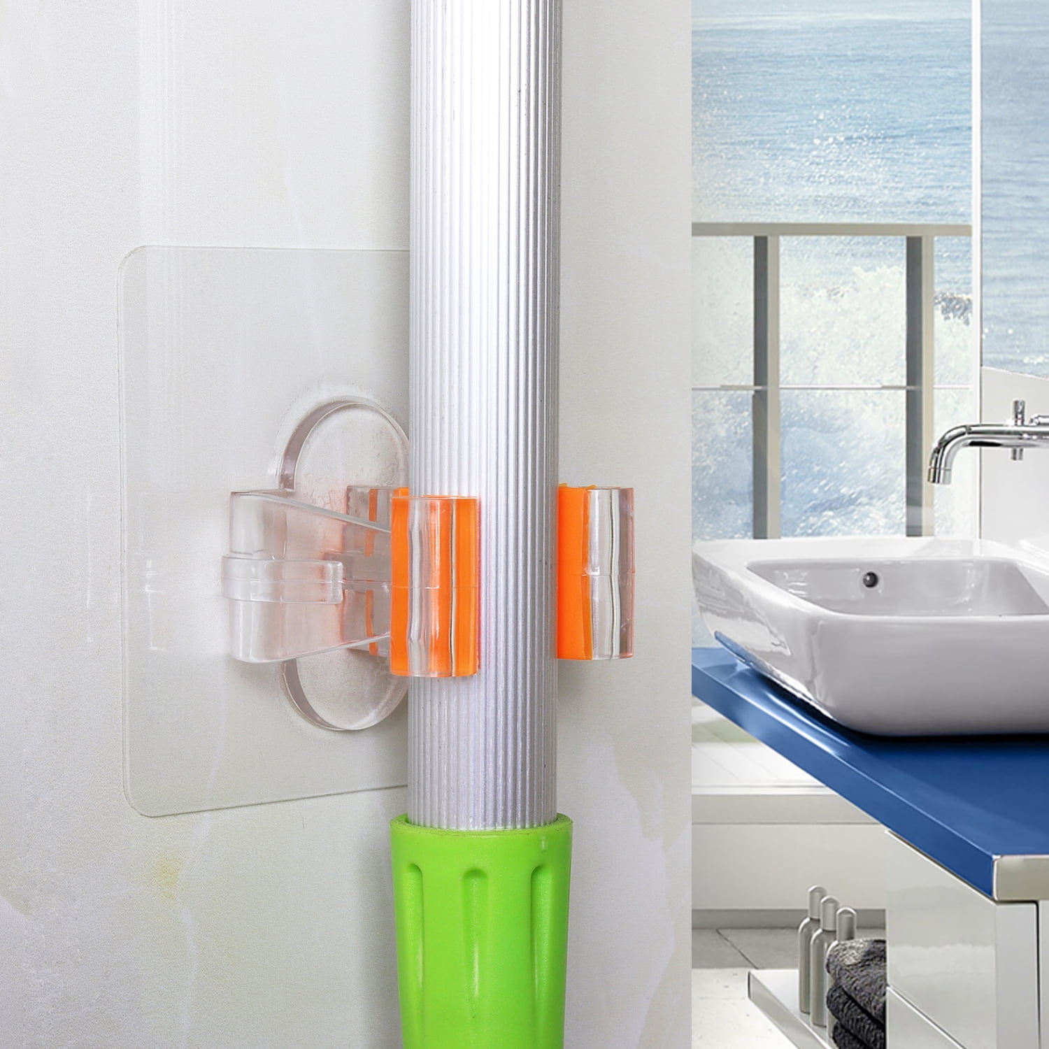 4 pack Mop Holder Mop Clip Broom Holder Wall Mount Self Adhesive