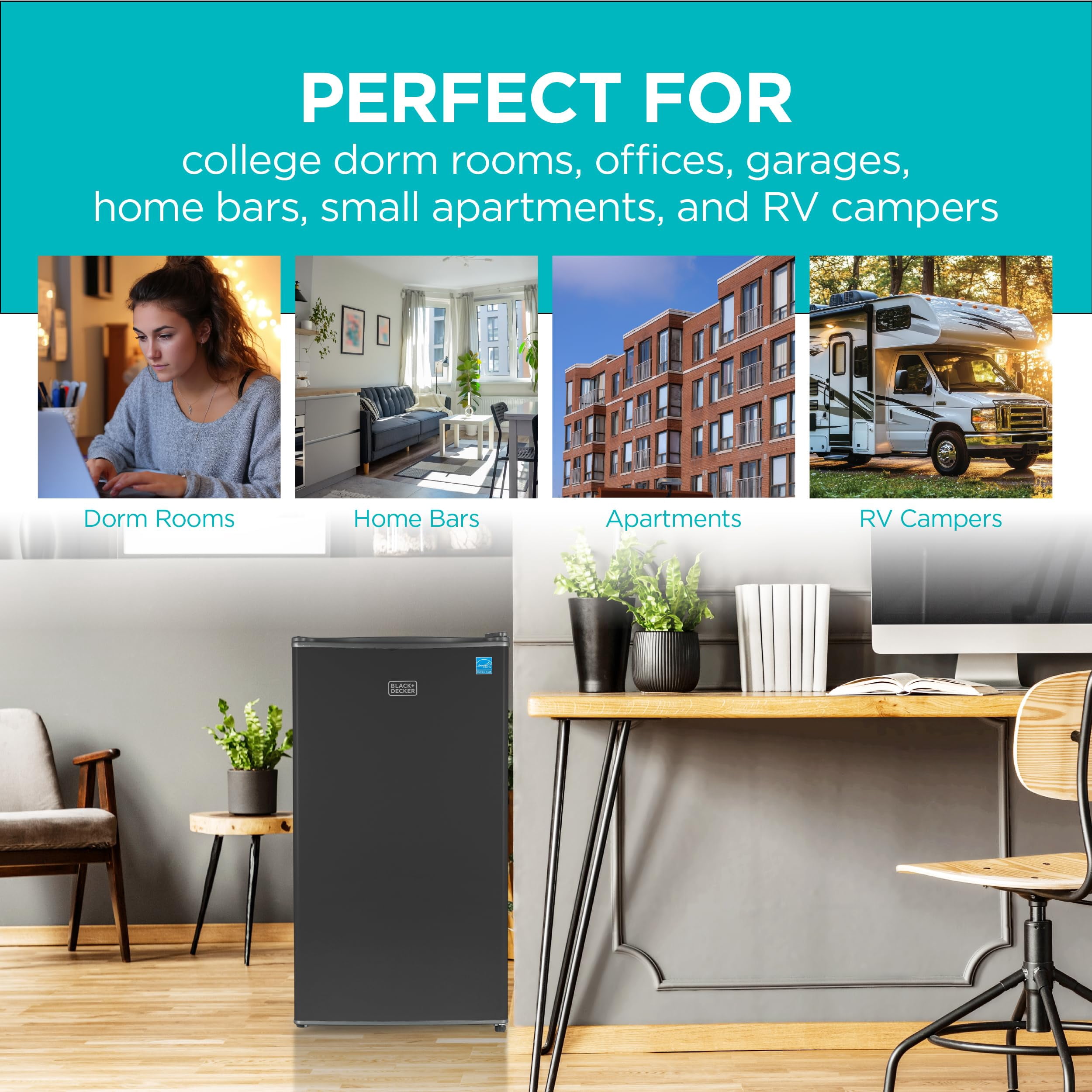 BLACK+DECKER BCRK32B Compact Refrigerator & Mini Fridge with Freezer, 3.2 cu. ft., Black