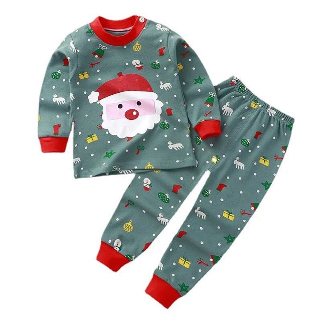Ropa de dormir de algodón para niños y niñas, Pijamas de Navidad, conjunto de dos piezas de algodón para el hogar de 2 a 7 años