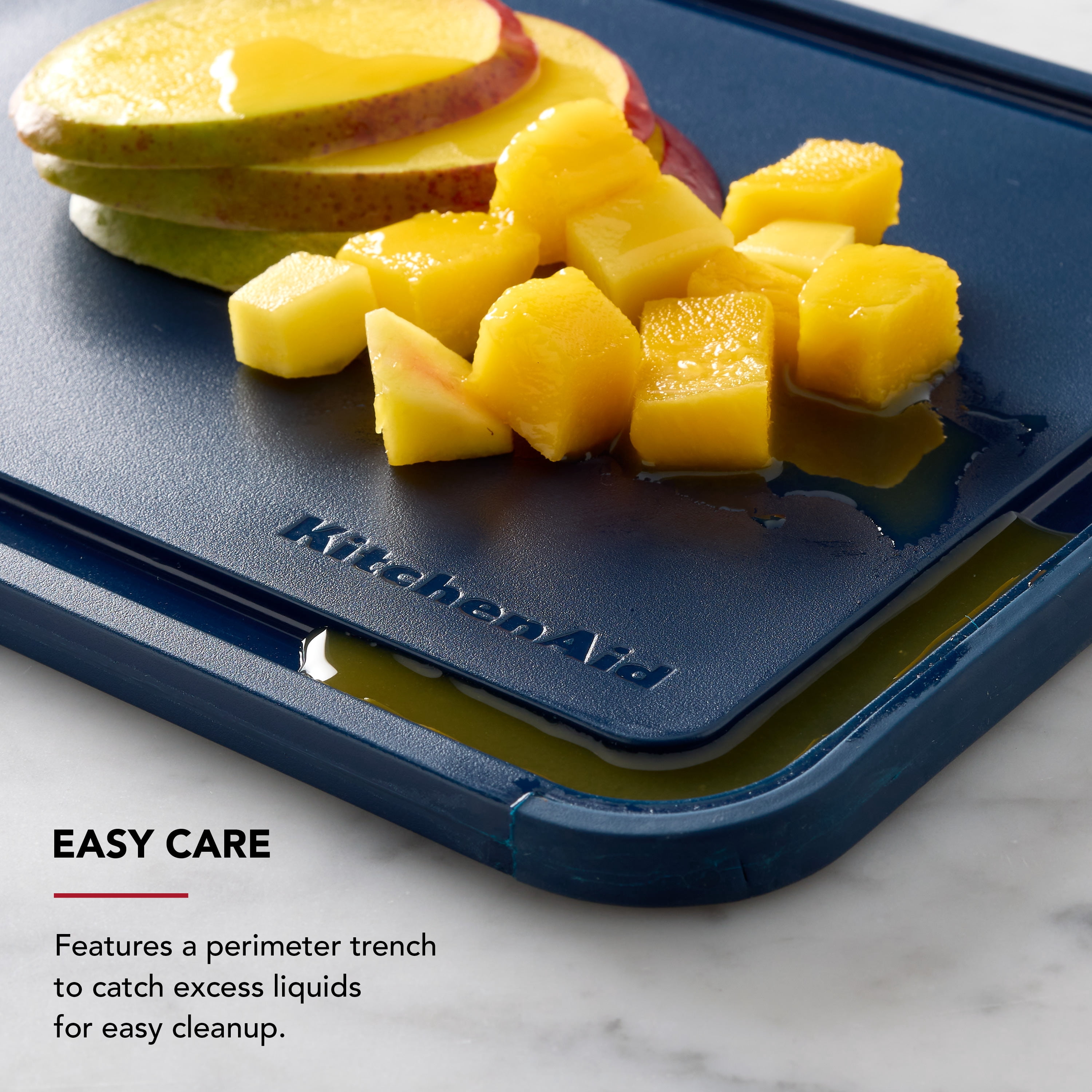 KitchenAid Classic Plastic Cutting Board with Trench, Non-Slip Edges, Dishwasher Safe, 8x10, Ink Blue