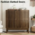thumbnail image 3 of Sideboard Buffet Cabinet with Storage, Freestanding Kitchen Storage Cabinet with 2 Slatted Doors and Adjustable Shelves, Wooden Cupboard for Kitchen, Entryway (Slatted Door Walnut), 3 of 13