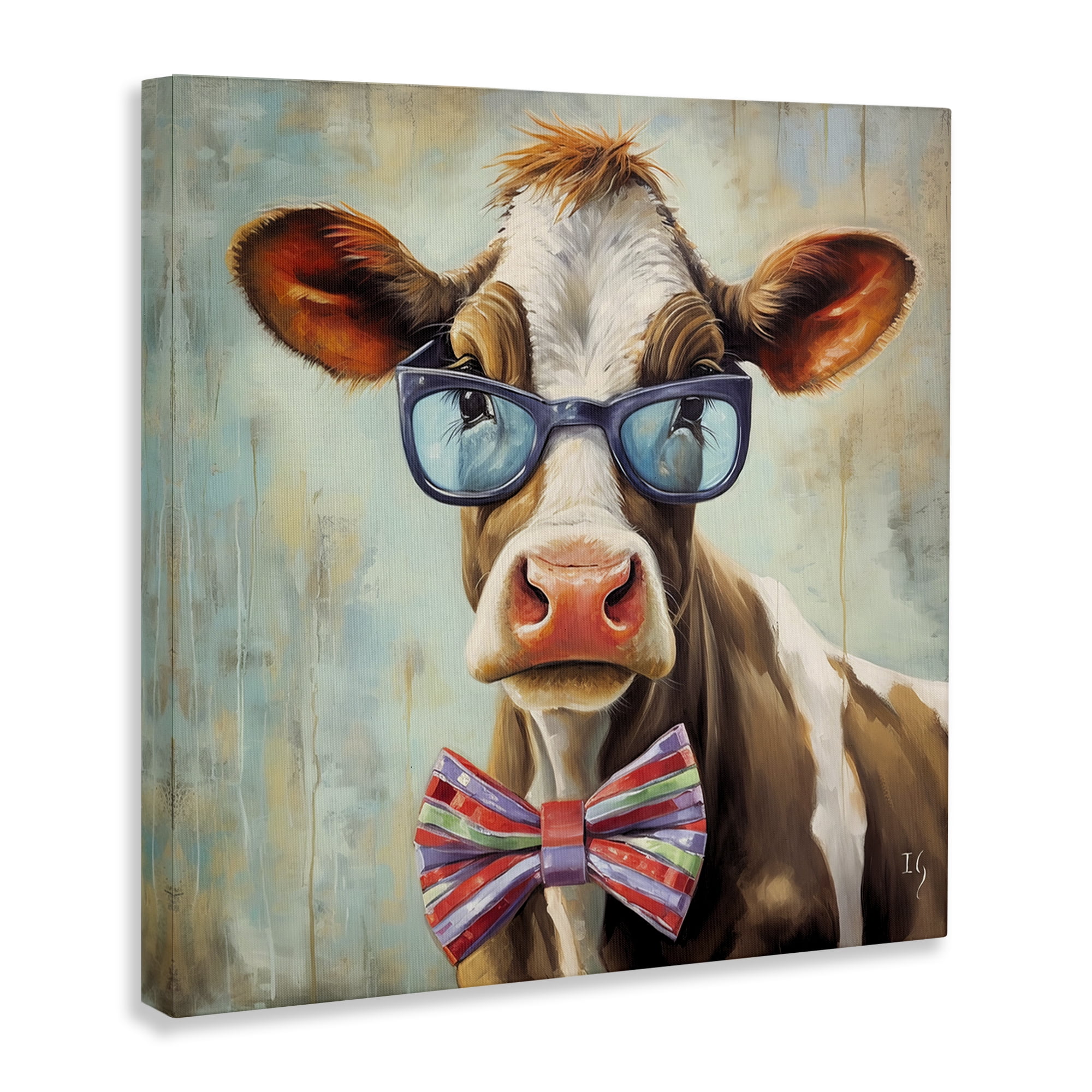 Stupell Industries Hipster Cow with Bowtie Animals & Insects Painting Gallery Wrapped Canvas Art Print Wall Art, 36 x 36