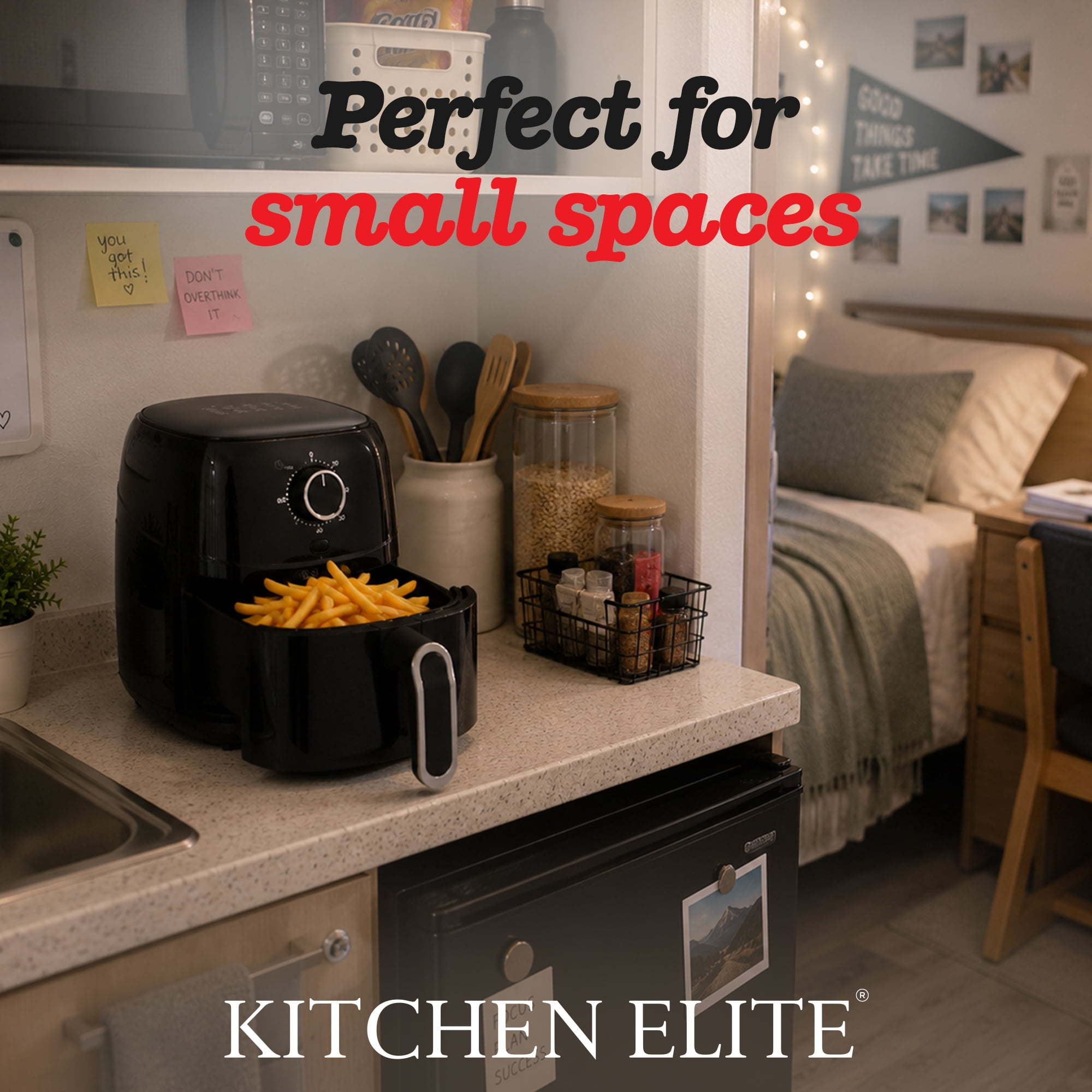 Kitchen Elite 2.5 Qt. Compact Mechanical Air Fryer, 30 Min Timer, Countertop Cooker, Black
