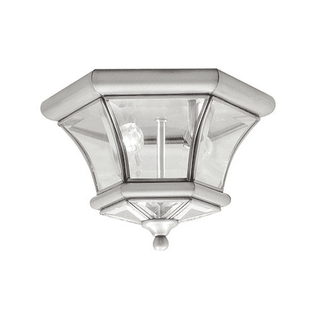 10.5 Inch Semi Flush - Semi Flush Mounts 2 Light With Clear Beveled Solid Brass Brushed Nickel size 10.5 in 120 Watts - World of Crystal