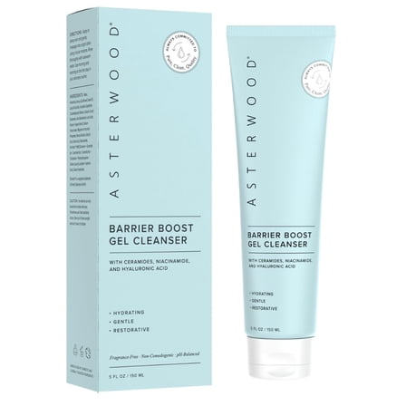 Asterwood Gel Cleanser for Skin Barrier Repair - Hyaluronic Acid Face Wash with Ceramides & Niacinamide - Gentle Facial Cleanser to Remove Makeup & Excess Oil - Hydrating, Fragrance-Free - 5.29 Fl Oz
