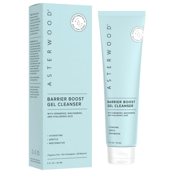 Asterwood Gel Cleanser for Skin Barrier Repair - Hyaluronic Acid Face Wash with Ceramides & Niacinamide - Gentle Facial Cleanser to Remove Makeup & Excess Oil - Hydrating, Fragrance-Free - 5.29 Fl Oz