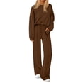 thumbnail image 2 of Sets for Women 2 Piece Lounge Sets Long Sleeve Sweatshirt and Pants Cozy Loungewear with Pockets Brown S, 2 of 5